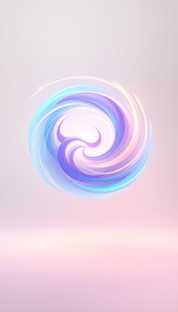A serene and abstract representation of the mind, featuring a luminous, swirling vortex of vibrant colors like blues, purples, and soft yellows in the foreground, symbolizing thoughts and ideas. In the middle ground, visualize gentle, flowing lines that intertwine like streams of consciousness, conveying clarity and tranquility. The background is a soft gradient of pastel colors, creating a sense of openness and space. Include subtle, diffused lighting that emanates from the center of the vortex, casting a warm glow, enhancing the feeling of introspection and calmness. This composition should evoke a sense of inner peace and mental clarity, ideal for the concept of 'inner decluttering' as it harmoniously blends dynamism with serenity.